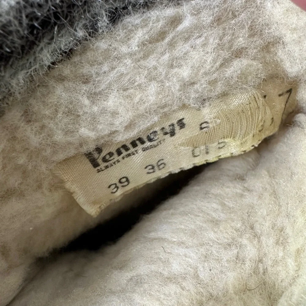 Vintage 70s JCPenneys Snow Boots Womens 7 Brown Suede Fur Trim Lace Up Ski Apres